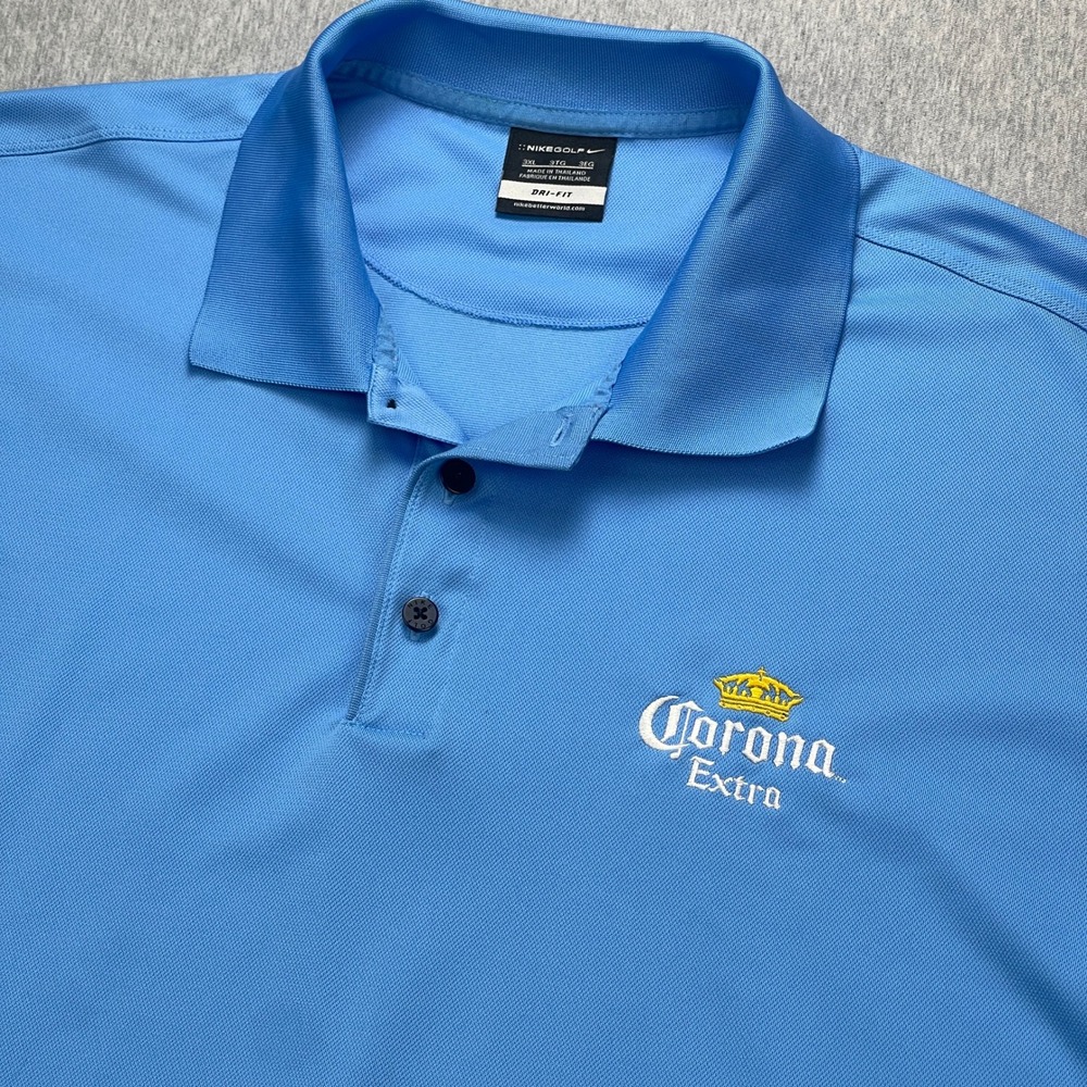 Nike Golf Corona Extra Mens Polo Shirt 3XL Light Blue Dri-Fit Beer Promo Y2K EUC